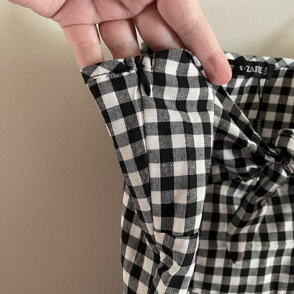 Zaful Women S/4 Black White Plaid Preppy Sleeveless Tied Cami Mini Dress NWT - Picture 6 of 10